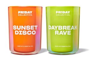 Friday Collective Daybreak Rave and Sunset Disco Candles, Fruity and Citrus Scents, Made with Essential Oils, 2 Pack, 8 oz, Green & Orange (1744497)