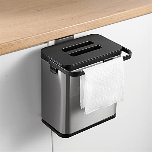 Garbage Container 0.8 Gal/3L Hanging Trash Can with Lid for Kitchen Cabinet Door, Stainless Steel Garbage Can Kitchen Compost Bin for Countertop or Under Sink Waste Basket | The Storepaperoomates Retail Market - Fast Affordable Shopping
