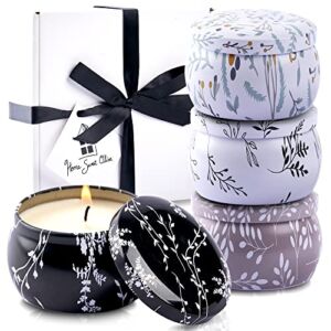 Home Sweet Olive Scented Candles Gift Set, Home Decor, Soy Candles 4. 4 oz Tin Travel Gift Set, 4 Pack Small Candles Essential Oil, Gifts for Women, Birthday Gift, Mother’s Day Gifts