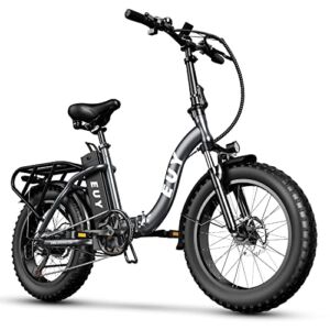 EUY Folding Electric Bike for Adults, 750W Motor 30MPH Max Speed, 48V 16AH Removable Battery, 20″ Fat Tire Foldable Electric Bike with Lockable Suspension Fork, Shimano 7-Speed Electric Bicycles