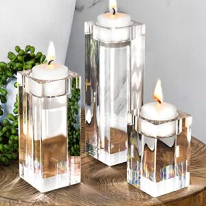 Clear Candle Holders for Table Centerpiece for Dining Room Modern Silver Candle Holder Tealight Set of 3 Coffee Table Decorations for Living Room Ideas Bathroom Decorations Fireplace Decor Accessories