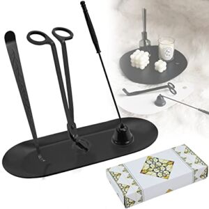 TWUTGAYW 4 In1 Candle Wick Trimmer & Storage Tray Plate with Gift Package, Black Candle Put Out Tool, Candle Wick Hook, Candle Scissors, Candle Snuffer and Wick Trimmer for Candle Lover Mom Gift