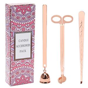 Luxiv 3 in 1 Candle Snuffer Set, 3P Candle Accessory Set with Candle Wick Trimmer, Candle Snuffer and Candles Wick Dipper Candle Cutter Kit for Candle Lovers with Gift Package (Rose Gold)