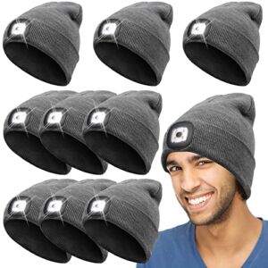 SATINIOR 9 Pieces LED Light Beanie Hat 4 LED Headlamp Hat Unisex Winter Knitted Hat Cap for Running (Gray, USB Rechargeable Design)