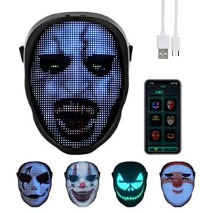 Saparlo LED Mask Light Up Mask with Bluetooth Customizable APP, Rechargeable Shining LED Face Mask for Adult, Kid, DJ LED Mask, Thanksgiving Party, Cosplay, Masquerade Mask, Christmas, New Year