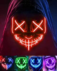 AnanBros Scary LED Halloween Mask, Masquerade Cosplay Light Up Face Mask for Men Women Kids Red