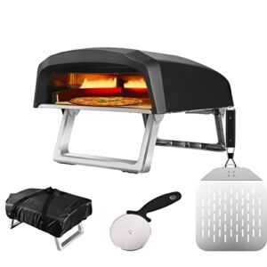 Commercial Chef Gas Pizza Oven – Outdoor Pizza Oven Propane – Portable Pizza Ovens for Outside – Stone Brick Pizza Maker Oven Grill – with Peel, Pizza Stone, Cutter, and Carry Cover (L-Shaped Burner)