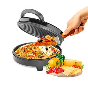 DECAKILA Pizza Maker, Indoor Electric Countertop Grill, 10-inch Non-Stick Pan – Countertop Pizza and Frittata Maker, 1100W Pizza Oven Converts to Indoor Electric Grill, Black and Wite，Gift