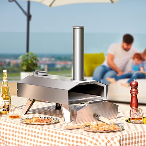 Giantex Outdoor Pizza Oven with 12” Pizza Stone, Foldable Legs, Portable Stainless Steel Pizza Maker for Outside, Wood Pellet Fired Pizza Oven for Camping Picnic Backyard Family Gathering | The Storepaperoomates Retail Market - Fast Affordable Shopping