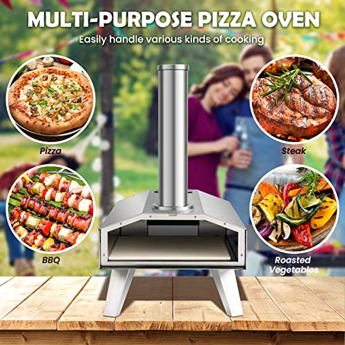 Giantex Outdoor Pizza Oven with 12” Pizza Stone, Foldable Legs, Portable Stainless Steel Pizza Maker for Outside, Wood Pellet Fired Pizza Oven for Camping Picnic Backyard Family Gathering | The Storepaperoomates Retail Market - Fast Affordable Shopping