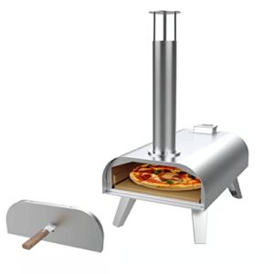 Outdoor Wood Fired Pizza Oven, Portable Wood Pellet Home-Made Pizza Maker with 12″ Square Pizza Stone