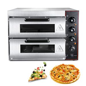 ZXMT Commercial Pizza Oven Double Oven 3000W 16 inch Stainless Steel Pizza Electric Countertop Pizza and Snack Oven Multipurpose Oven for Restaurant Home Pizza Pretzels Roast Yakitori 110V