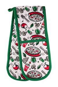 Kitchen BBQ Double Oven Mitts Gloves | Extra Long & Thick, Heat Resistant | Quilted Cloth Attached 1 Piece Oven Gloves | 100% Cotton Fun Coke Pizza Food Pattern Pot Holder