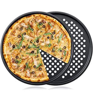 Lemengtree Pizza Pans,Baking Tray Perforated Pizza Plate Nonstick Carbon Steel Pizza Pan, Pizza Tray Round with Holes for Oven (2pc-12.5 inch with Holes)
