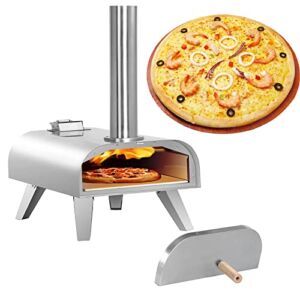 ZZAMG Portable Outdoor Pizza Oven, Stainless Steel Pizza Grill with 11-inch Pizza Stone, Charcoal BBQ Grill for Garden Backyard Camping Cooking