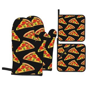 Tasty Pizza Oven Gloves and Pot Holder Set, Kitchen Heat Resistant and Waterproof Home Baking Cooking (Set of 4 Pieces)