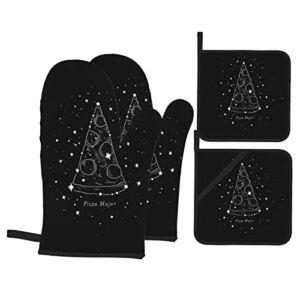 Reusable Pizza Constellation Oven Gloves and Pot Holders – 4-Piece Heat Resistant Kitchen and Oven Gloves Set for Home Kitchen Baking
