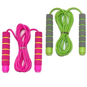 Jump Rope for Kids – Adjustable Soft Skipping Rope with Skin-Friendly Foam Handles for Kids, Boys, Girls, Children – Outdoor Fun Activity, Great Party Favor, Exercise Activity & Fitness – Pink & Green