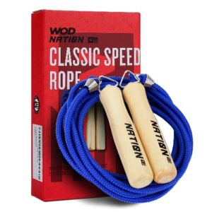 WOD Nation Cotton Jump Rope with Wooden Handle, Adjustable Long Jump Rope For Men, Women & Kids. Jump Rope, Sport Jumping Rope, Fitness Skipping Rope for Exercise, Cardio, Weight Loss, Workout Warmups