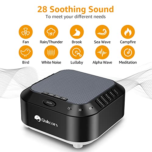 Qukcors White Noise Machine, Sleep Sound Machine with 28 Soothing Sounds, Sound Machine with Auto-Off Timer, Memory Function & Night Light for Sleeping, Sound Therapy for Baby, Kids and Adults | The Storepaperoomates Retail Market - Fast Affordable Shopping