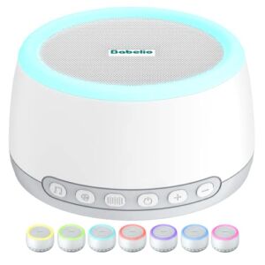 BABELIO White Noise Machine with Bluetooth, Sound Machine for Baby Kids Adults with Night Light, Noise Maker with Rechargeable Battery for 20h Cordless Use, 32 Relaxation Noise,Timer, Memory Feature