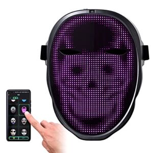 LED Face Mask LIOVODE Halloween Light up Cosplay Mask Bluetooth DIY Shining Display Luminous Masks for Costume Parties