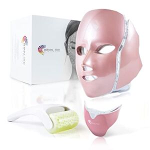 Light Therapy Face Mask Rejuvenation FDA Cleared PDT 8-in-1 LED Facial Red Light Therapy Face & Neck Lift & Tightening Machine, Anti Aging, Dark Spot Remover Device + Ice Roller for Face (Rose Gold)