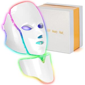 Relassy 198 Leds Face Mask Light Therapy, 7 Colors Light Therapy Facial Skin Care Mask With Neck Piece, Adjustable Photon Mask for Home Maintenance Skin Rejuvenation Wrinkle Reduction Shrink Pore