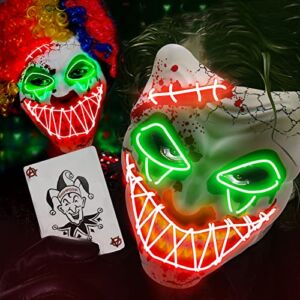 Halloween LED Clown Mask for Aldult & Kids，EL Wire Scary Purge Mask for Cosplay Costume,Light up for Halloween Festival Party