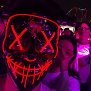 NIWWIN Halloween Purge Mask LED Light Up – Scary Mask for Festival Cosplay Halloween Costume Festival Masquerade Party Face Cover (Red)