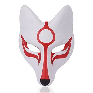 Utavu Fox Mask Cosplay Halloween Masquerade Japanese Style Christams Party, White Red, One Size