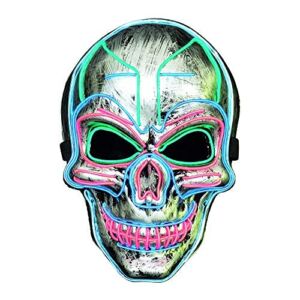 LUKAT LED Halloween Mask, Scary Halloween Costume Mask with EL Wire Light up 3 Flashing-Modes and Soft Sponge for Halloween Cosplay Costume Masquerade Parties, Carnival, Gifts
