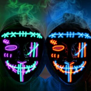 2PACK Halloween Led Mask Light Up Scary Mask Purge Mask with 3 Lighting Modes for Halloween Cosplay Costume.
