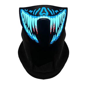 Guanxing LED Sound Activated Halloween Face Mask Scary Light Up Glowing Mask LED Music Mask for Halloween Festival Parties (Blood Teeth)