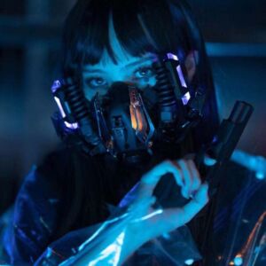 “Wuji” cyberpunk mask Halloween COSPLAY sci-fi half-face mask red flash (Blue flash style)