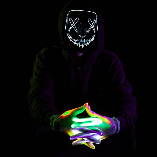 Flywind Halloween Led Masks Skeleton Gloves Set, El Wire Light Up Mask for Halloween Festival Party, Halloween Scary Mask Cosplay Led Costume Light Up Mask for Halloween Cosplay Costume, White | The Storepaperoomates Retail Market - Fast Affordable Shopping