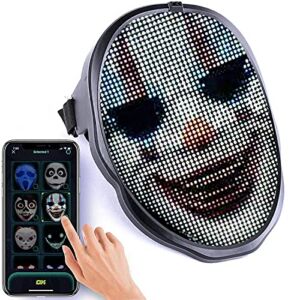 LED masks with Bluetooth programmable, used for costume cosplay party fancy dress party, adults light up rechargeable mask, Halloween party gifts for men ( (Rechargeable）