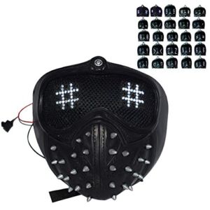 25 Expression Changing Watch Dogs Wrench Mask with Rivet, Light Up Punk Devil Cosplay Legion Ghost Death PVC Hacker Mask