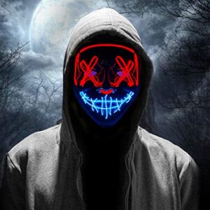 Halloween Scary Mask LED Light Up Purge Mask for Festival Cosplay Halloween Costumes,Blue&Red