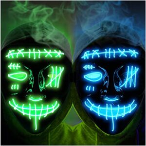 Halloween Scary Mask LED Mask LED Purge Mask [2PACK] LED Light Up Mask (Blue Green)
