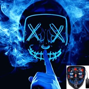 PENGYOU LED Halloween Mask Face El Wire Glow Scary Purge Light Up Masks LED for Women Men Kids Festival Gifts Blue, 8×6.9×3.5 inches
