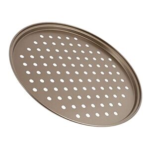 DOITOOL Pizza Pan with Holes for Oven Non- Stick Carbon Steel Perforated Pizza Crisper Pan Round Pizza Bakeware for Home Kitchen Oven 28cm Gold