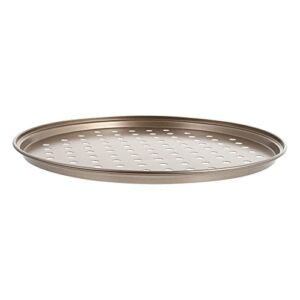 Hemoton Pizza Pan with Holes Carbon Steel Round Pizza Crisper Pan for Oven Pizza Baking Tray Bakeware for Home Restaurant Kitchen 28cm Gold