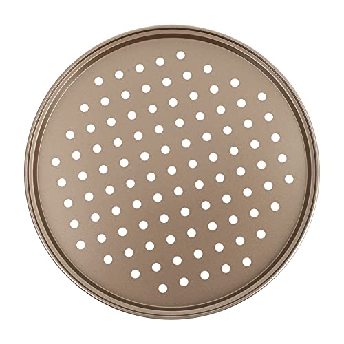 Hemoton Pizza Pan with Holes Carbon Steel Round Pizza Crisper Pan for Oven Pizza Baking Tray Bakeware for Home Restaurant Kitchen 28cm Gold | The Storepaperoomates Retail Market - Fast Affordable Shopping