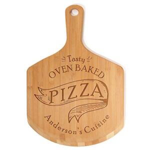 BambooMN Custom Laser Engraved Large Wooden Oven/Pizza Peel Paddle – 21.5″x16.5″x0.5″ – Oven Baked Pizza