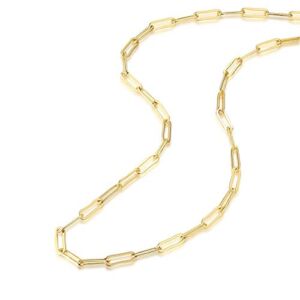 Nossa Womens 18K Yellow Gold Plated Paperclip Chain Necklace Gold 3mm Elongated Links | Trending Gold Necklace Matching Bracelets | Mini Layering Chains Choker 12-14” Hypoallergenic