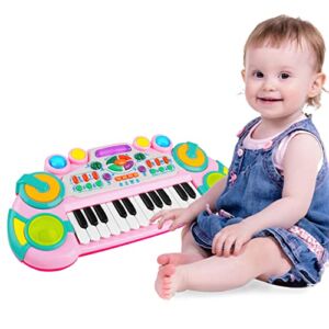 TWFRIC 24 Keys Baby Piano Toy Musical Toys for Toddlers Kids Piano Keyboard with LED Lights Toddler Toys Age 1-2 Early Learning Toys for 1 2 3 Year Old Girls Gifts