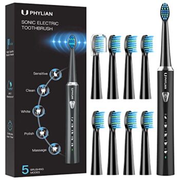 PHYLIAN Sonic Electric Toothbrush for Adults and Kids – High Power Rechargeable Toothbrushes H7 with 8 Brush Heads, 5 Modes, 3 Hours Fast Charge for 120 Days, Smart Timer Black | The Storepaperoomates Retail Market - Fast Affordable Shopping