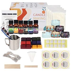 Diy Candle Making Kit for Adult, Complete Candle Making Supplies Kit and Soy Scented Candle Making Gift Set Including Soy Wax, Metal Pot, Fragrances oil, Candle Dyes, Thermometer, Candle Tins and More