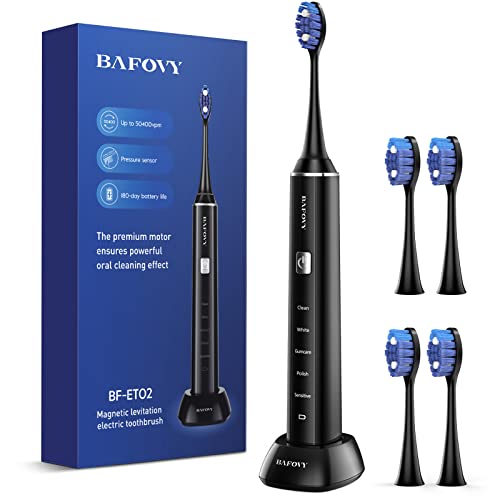 BAFOVY Sonic Electric Toothbrush with Smart Pressure Sensor, 50400 VPM Rechargeable Electronic Toothbrush for Adults, One Charge for 180 Days, 5 Modes, 4 Brush Heads, 2 Mins Timer (Black) | The Storepaperoomates Retail Market - Fast Affordable Shopping